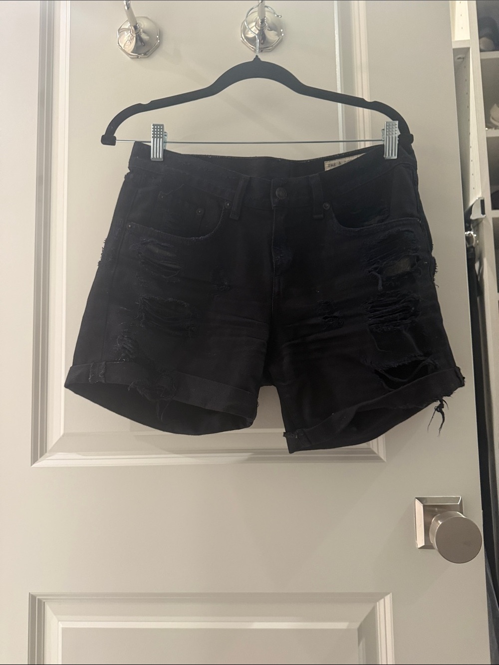 rag & bone Black Distressed Rolled-Hem Denim Shorts